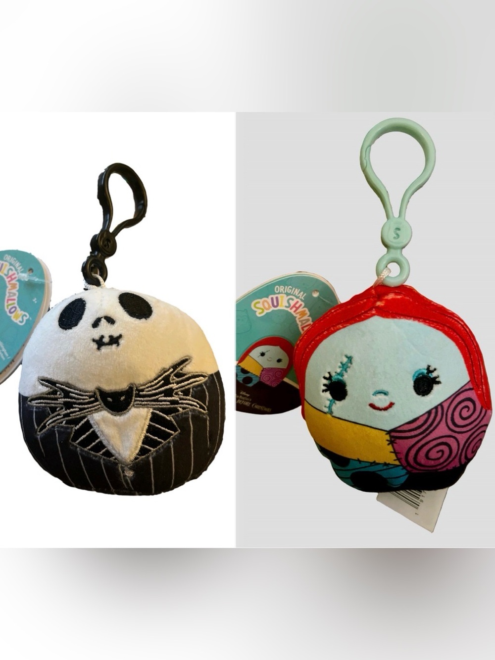 Squishmallows Nightmare Before Christmas Jack or Sally plush bag clips - pick 1